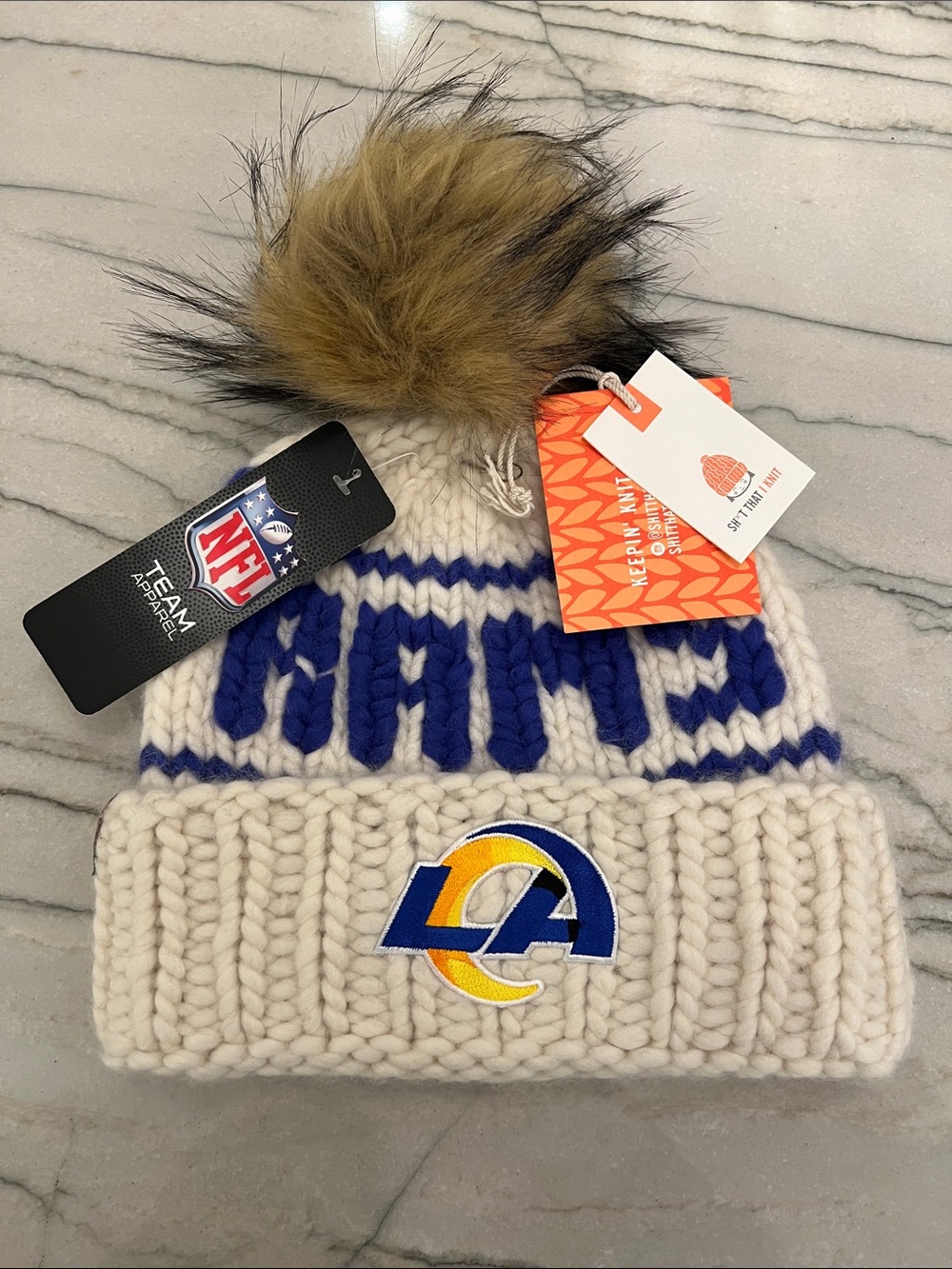 Los Angeles Rams NFL Knit Pom Beanie - Blue & Cream
